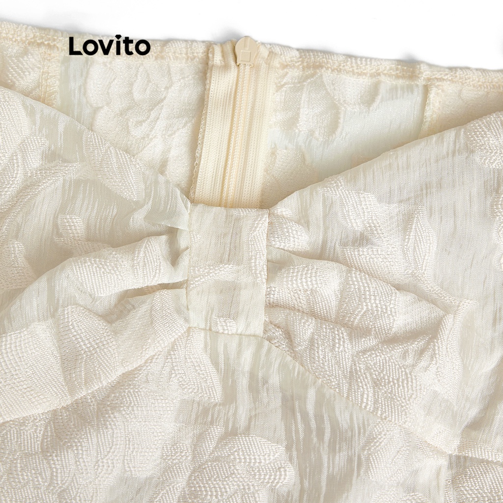 Lovito Đầm nữ dễ thương xinh nhẹ nhàng Jacquard Tay Phồng Họa Tiết Dễ Thương L37AD043 (Off White)