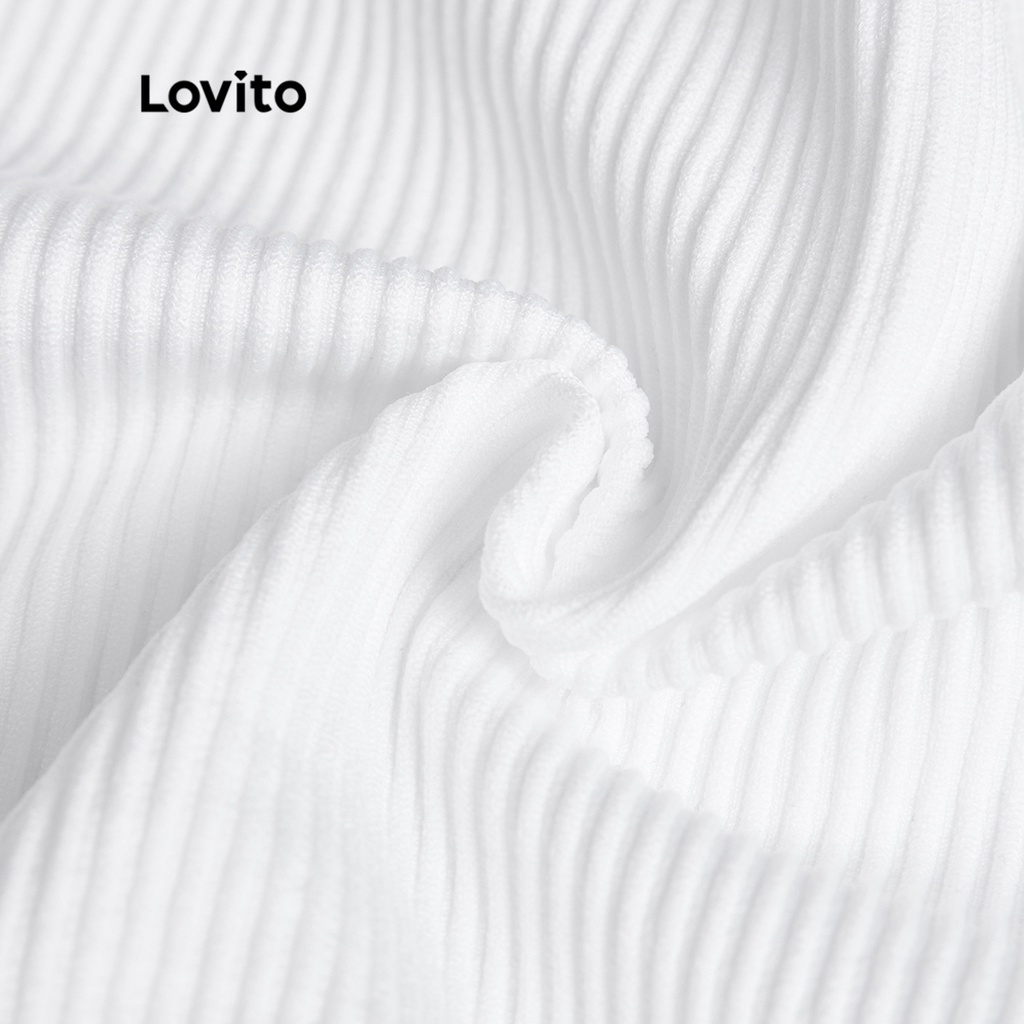 Áo thun Lovito cổ chữ V dáng ngắn màu trơn phong cách thể thao cho nữ L50AD033 (xám/trắng/đen)