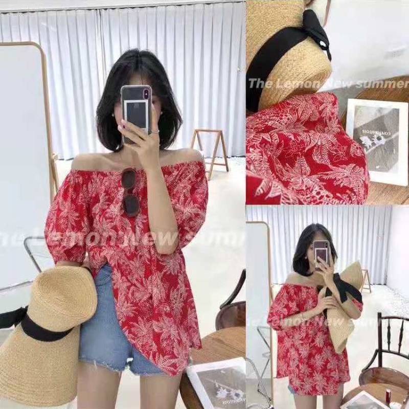 Áo Kiểu Hở Vai Dáng Rộng In Hoa Thời Trang Mùa Hè Plus Size Cho Nữ