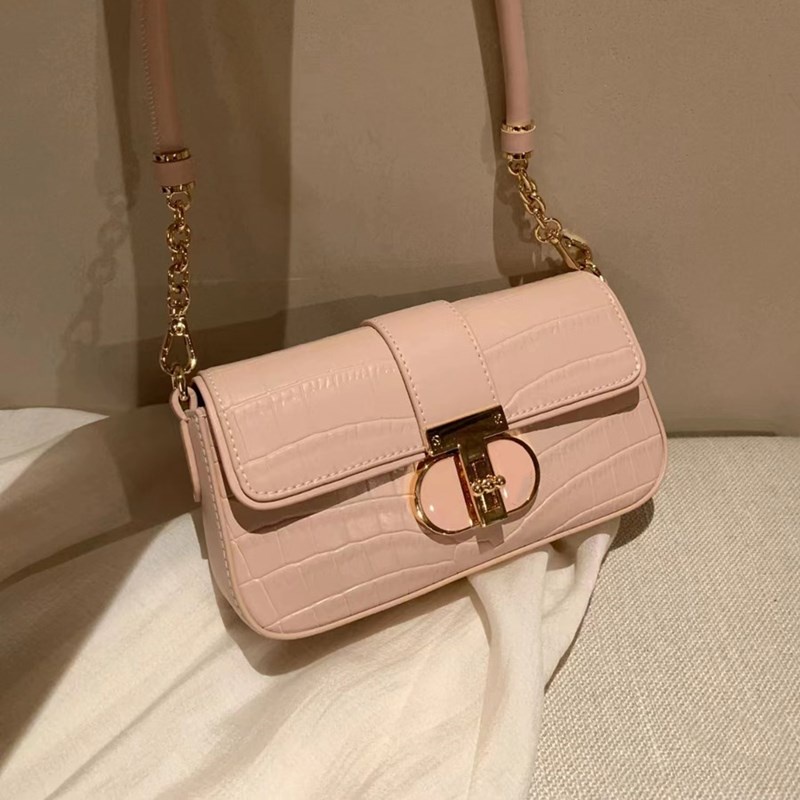 Túi Xách Đeo Vai Hình Vuông Nhỏ Màu Hồng Kết Cấu Mới Cao Cấp Dễ Phối Đồ