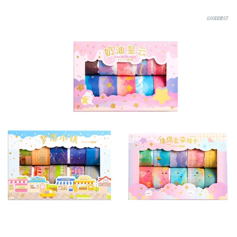 Bộ 10 Cuộn Băng Keo Màu Đồng Trang Trí Sổ Tay DIY