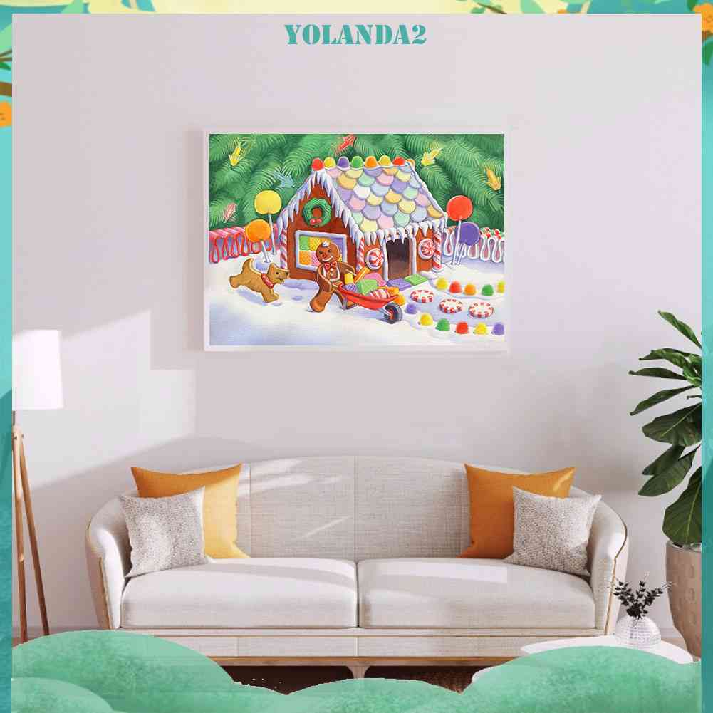 Tranh Đính Đá Kim Cương Toàn Bộ 5D DIY Hình Ngôi Nhà Kẹo Giáng Sinh