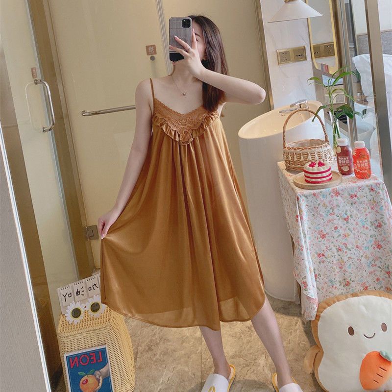 Đầm Ngủ Vải Lụa Lạnh Mỏng Dáng Rộng Cỡ Lớn Có Thể Điều Chỉnh Phong Cách Hàn Quốc Thời Trang Mùa Hè Mới Cho Nữ