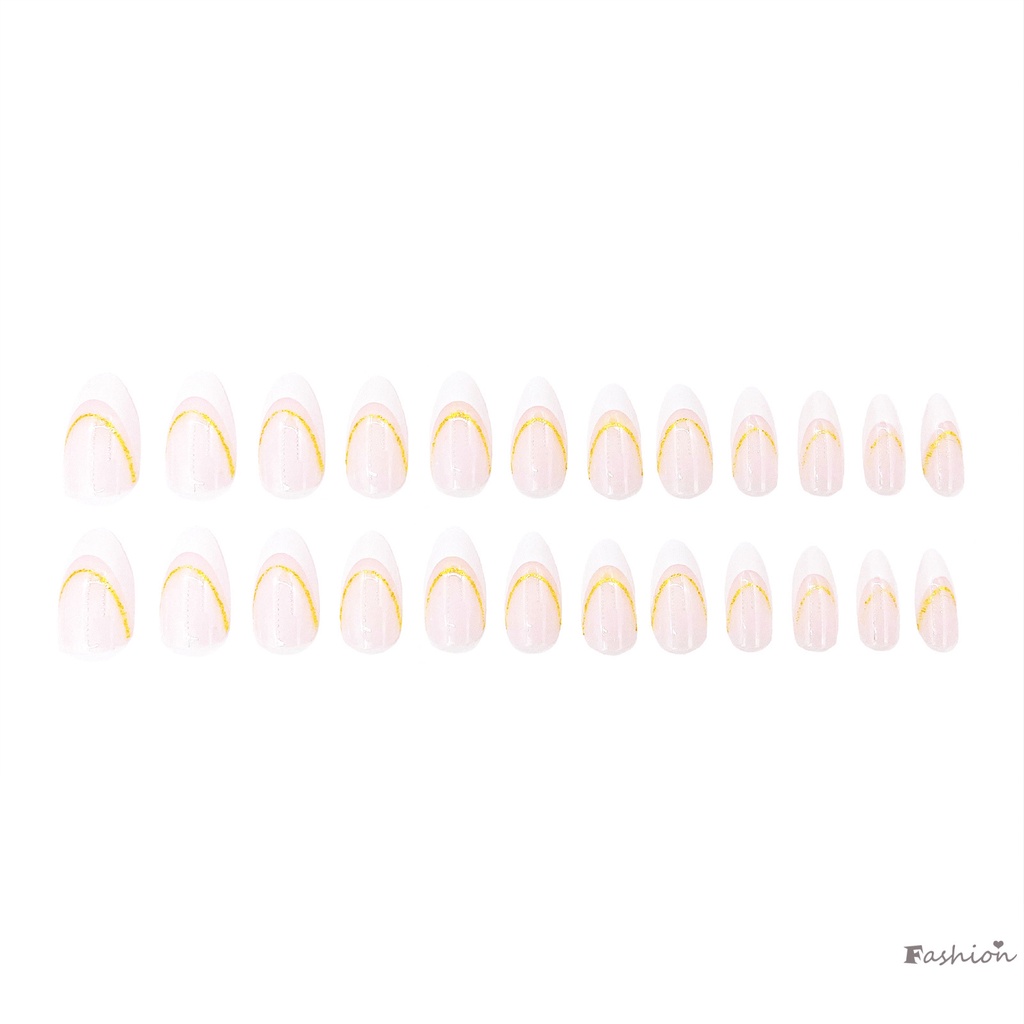 Bộ Móng Tay Giả Kèm Keo Dán Viền Trắng Lấp Lánh