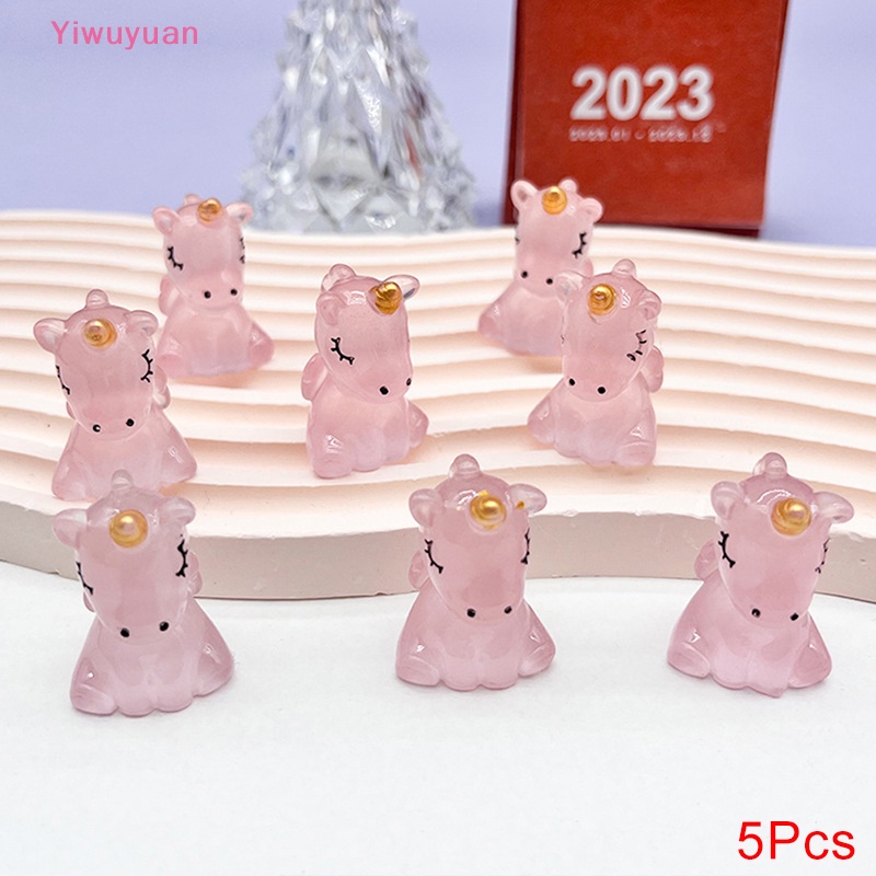 Bộ 5 Phụ Kiện Trang Trí Nghệ Thuật Hình Kỳ Lân DIY Bằng Nhựa Resin Màu Dạ Quang Mới