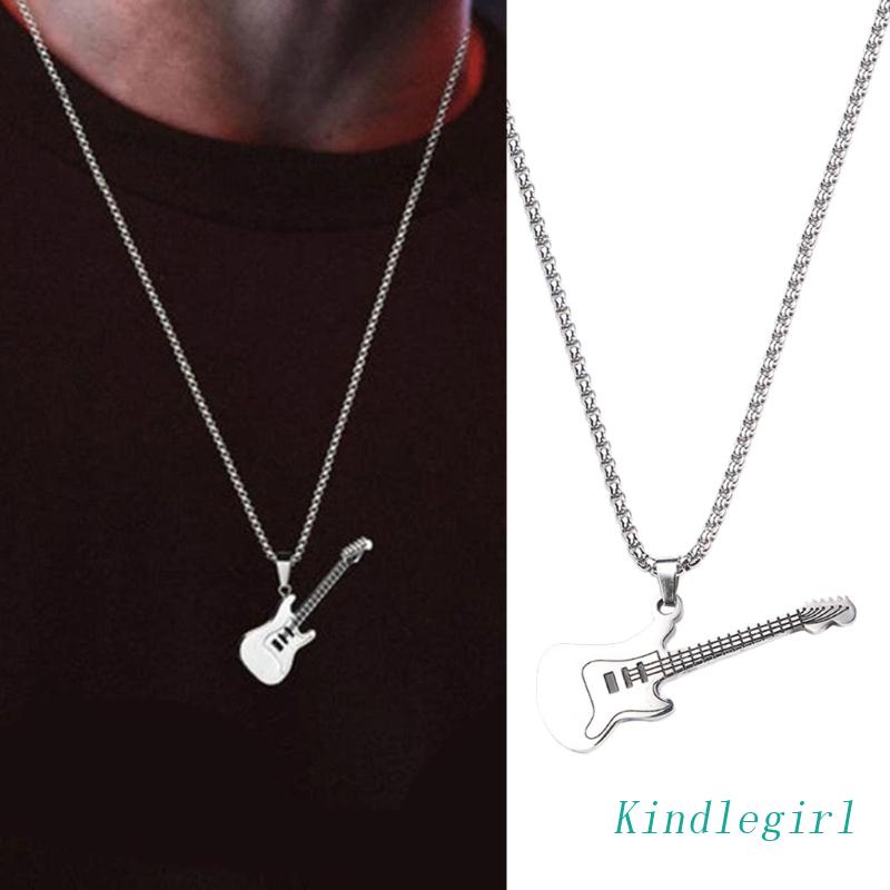 Vòng cổ Mặt Đàn Guitar Bằng Thép Không Gỉ Phong Cách Hip Hop Đường Phố Cho Nam