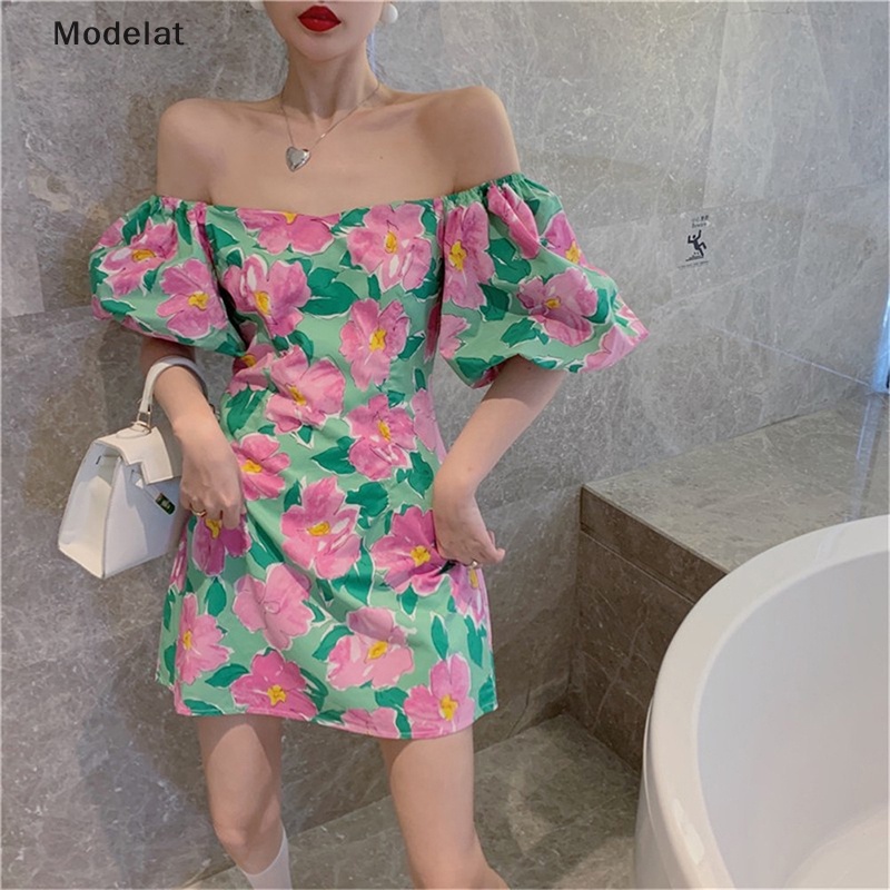 Mfc Đầm mini Dáng Chữ a Hở Vai In Họa Tiết Hoa Phong Cách boho Thời Trang Mùa Hè Cho Nữ