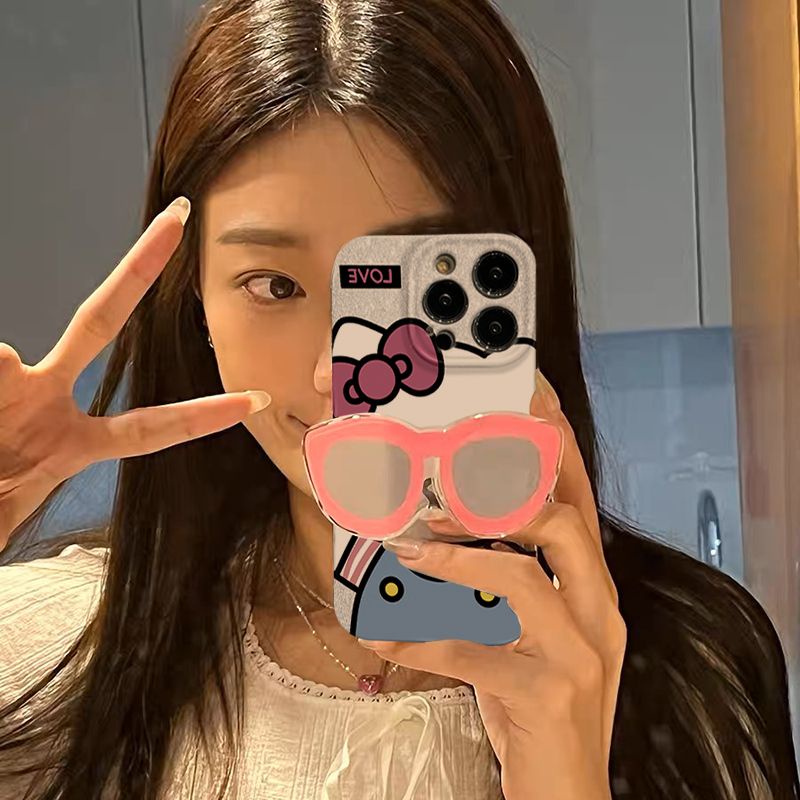 Ốp Điện Thoại Kèm Giá Đỡ Hình Mèo Kitty Dễ Thương Cho iPhone13 11 14Pro 4KX1 12XS Max