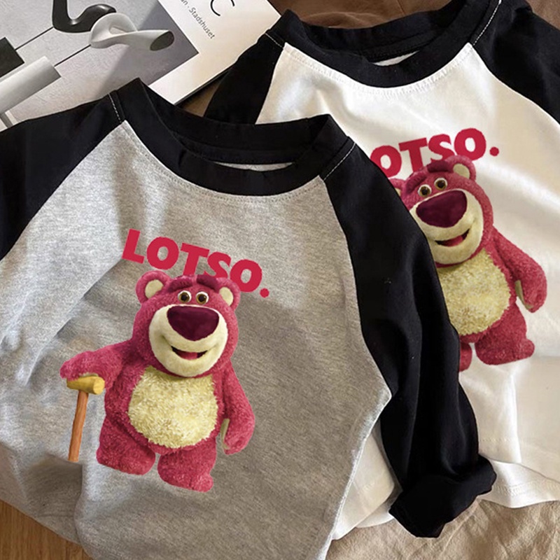 Áo Thun Cotton Tay Dài In Hình Lotso Thời Trang Hàn Quốc Cho Bé Gái 0-7 Tuổi