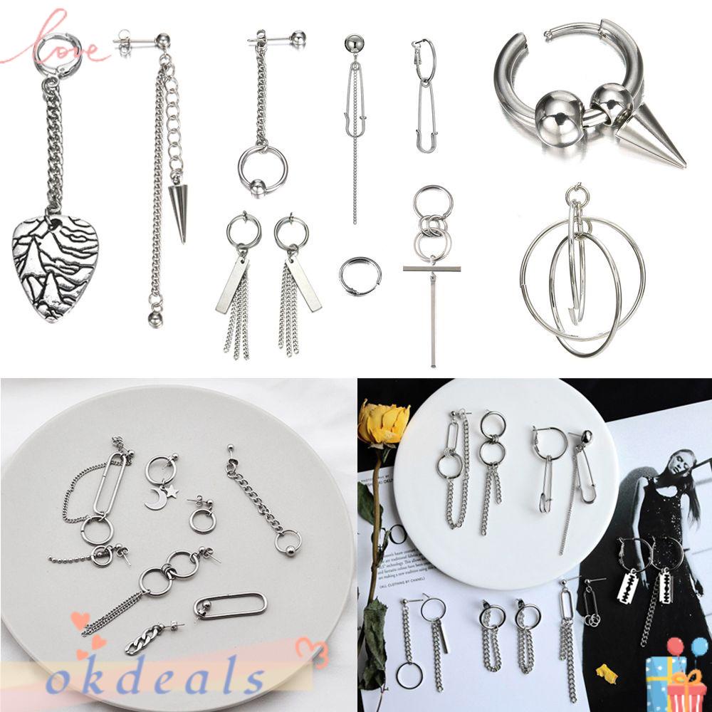 Khuyên Tai Thả Lủng Lẳng Mặt Hình Học Bằng Thép Không Gỉ Hợp Thời Trang