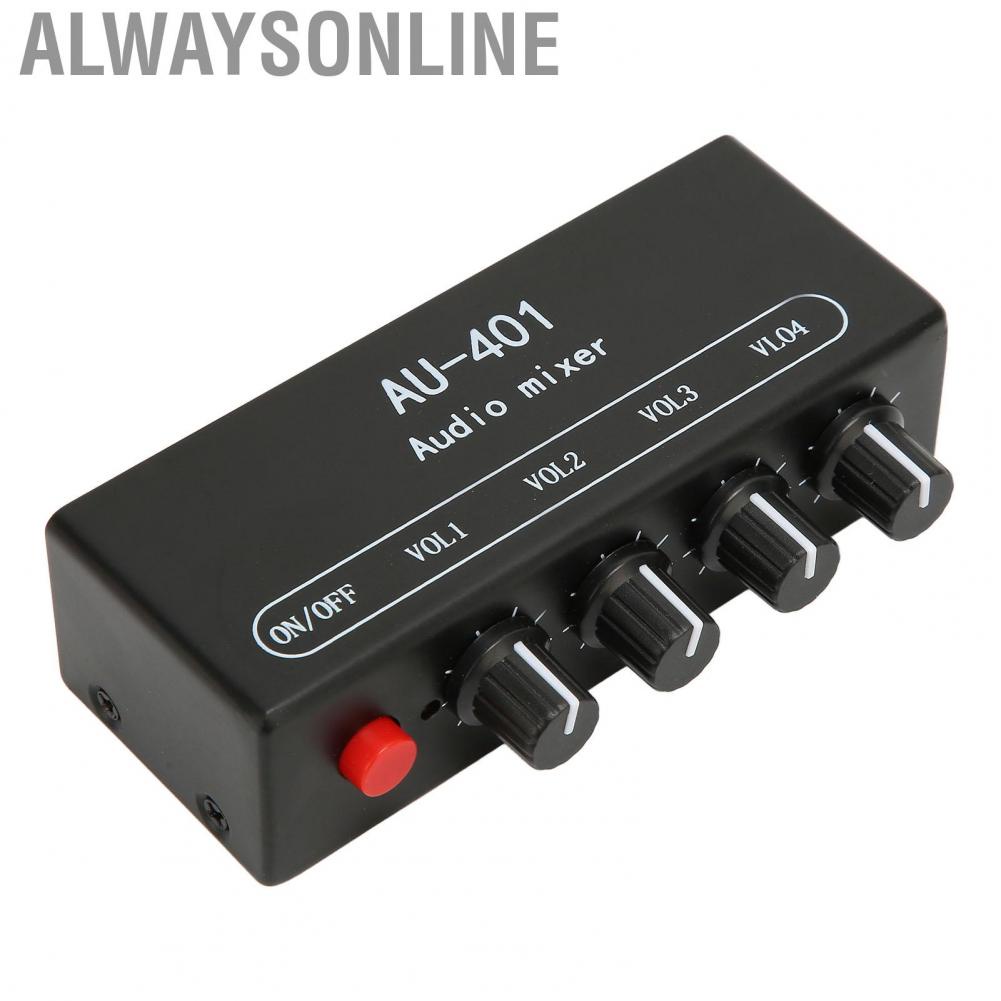 Alwaysonline 4 in 1 Out Mixer  Bass Treble Control Metal Shell 3.5mm Stereo for PC Amplifier