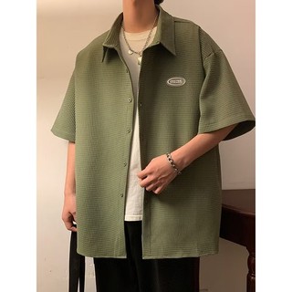 Sườn xám tay ngắn màu sắc đơn giản thời trang mùa hè cho nam hàn quốc áo sơ mi nam màu trơn simple top áo sơ mi nam ngắn tay áo sơ mi đẹp nam retro from rộng