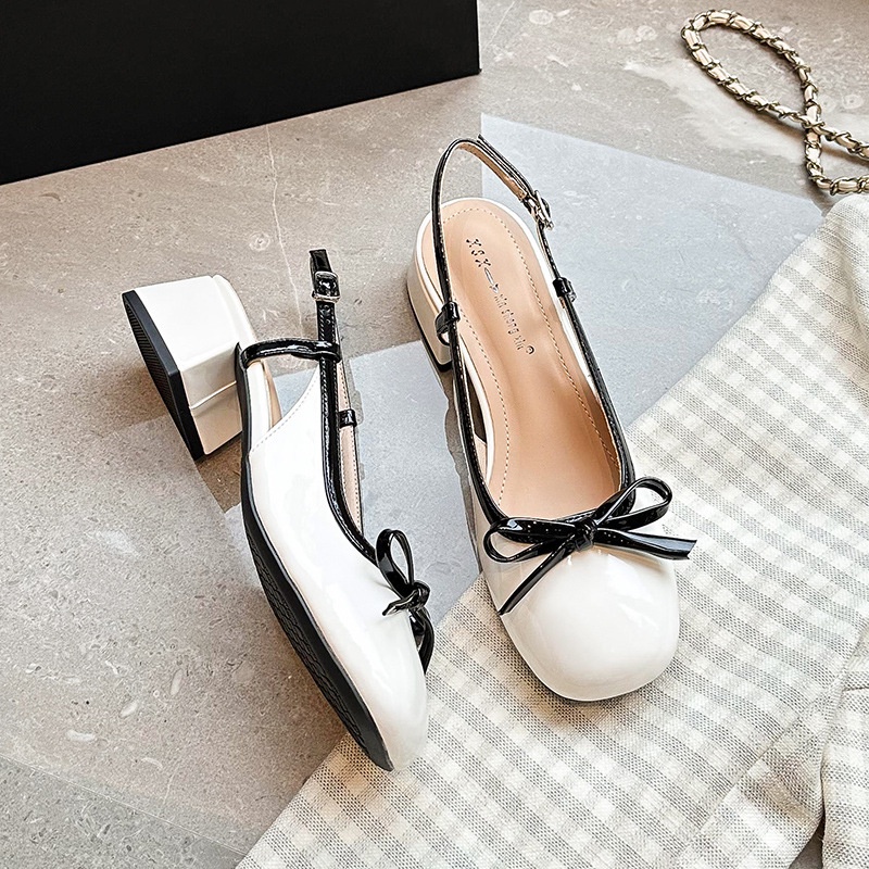 Giày Cao Gót Mũi Tròn Màu Sắc Tương Phản Phong Cách Hàn Quốc Cho Nữ