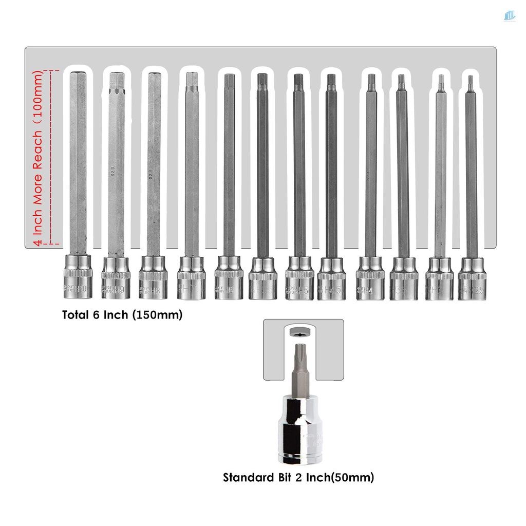 Bộ 15 Mũi Khoan Thông Minh 3 / 8 "Drive Metric Long Allen Hex | Bộ 12 / 12 Miếng Dán Trang Trí | Kích Thước 3mm 10mm 3mm 10mm | Trục Dài 6 "6" Chuyên Dụng Chất Lượng Cao | Mũi Khoan Thép Cao Cấp S2 S2 Chuyên Dụng | Ổ Cắm Điện Cr-V Chịu Lực Tốt Tiện Dụng |
