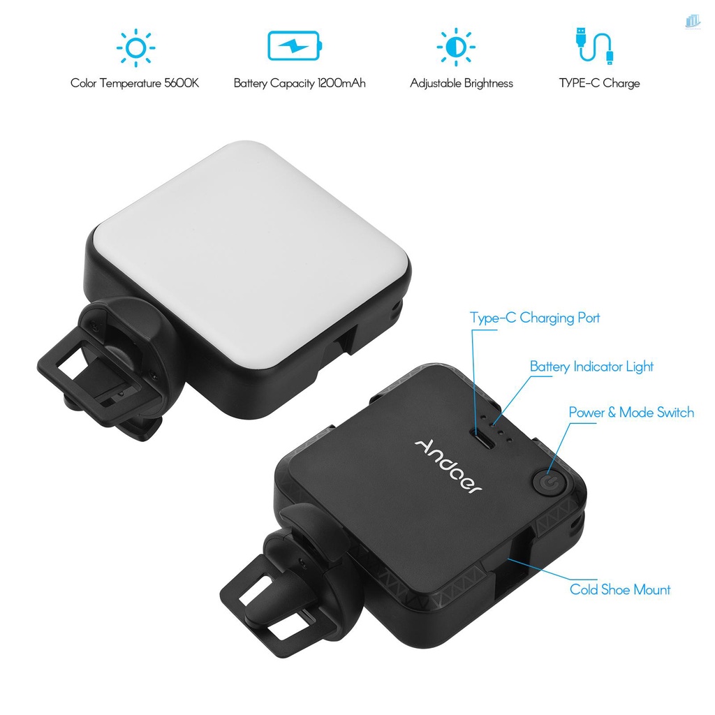 Đèn LED Chiếu Sáng Mini Andoer W36 5600K 3 Chế Độ Điều Chỉnh Được Nhiệt Độ Cho Live Stream