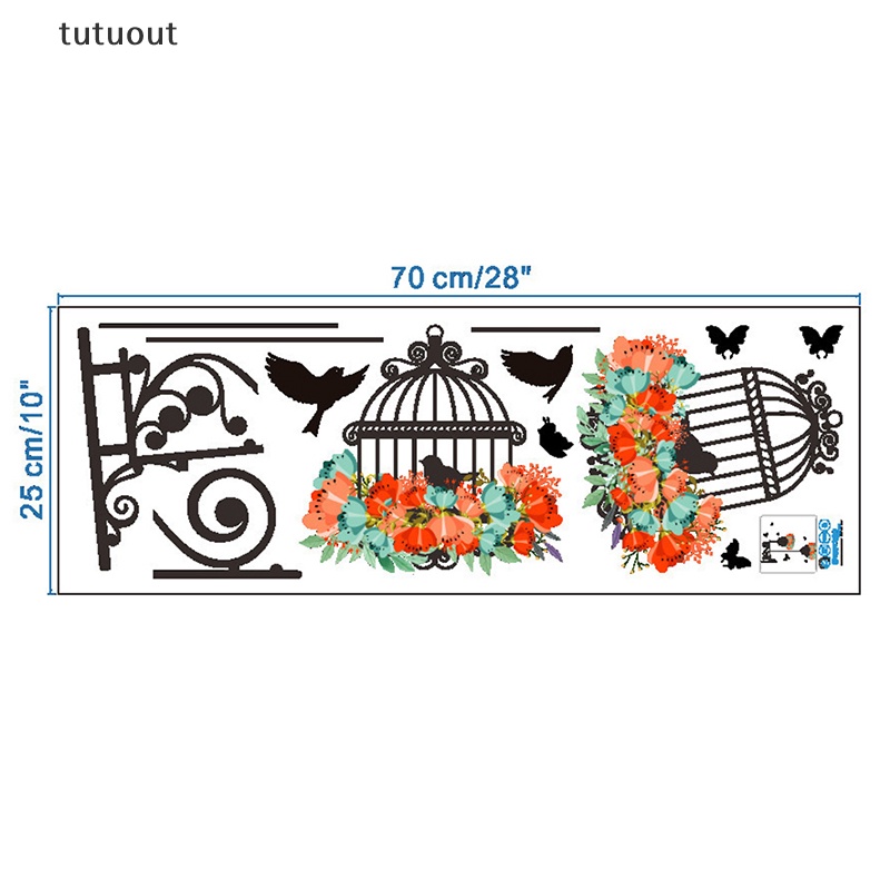 Đề Can Dán Tường Hình Lồng Chim Và Hoa Nhiều Màu Sắc Sáng Tạo Trang Trí Nhà Cửa