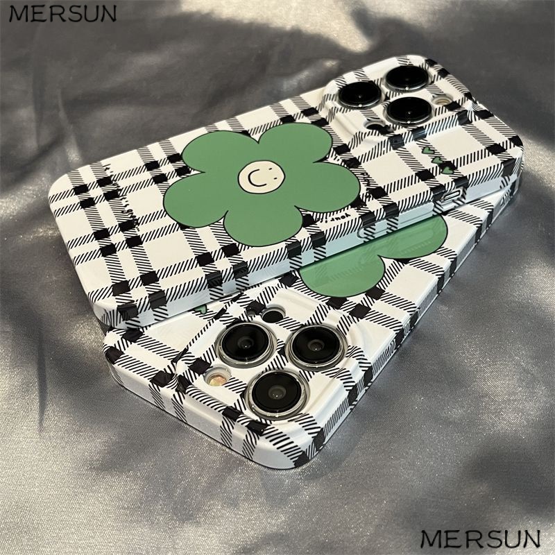Ốp Điện Thoại Cứng Họa Tiết Bông Hoa Mặt Cười Màu Xanh Lá Xinh Xắn Cho Iphone12 XR 11max 14Pro RK8L