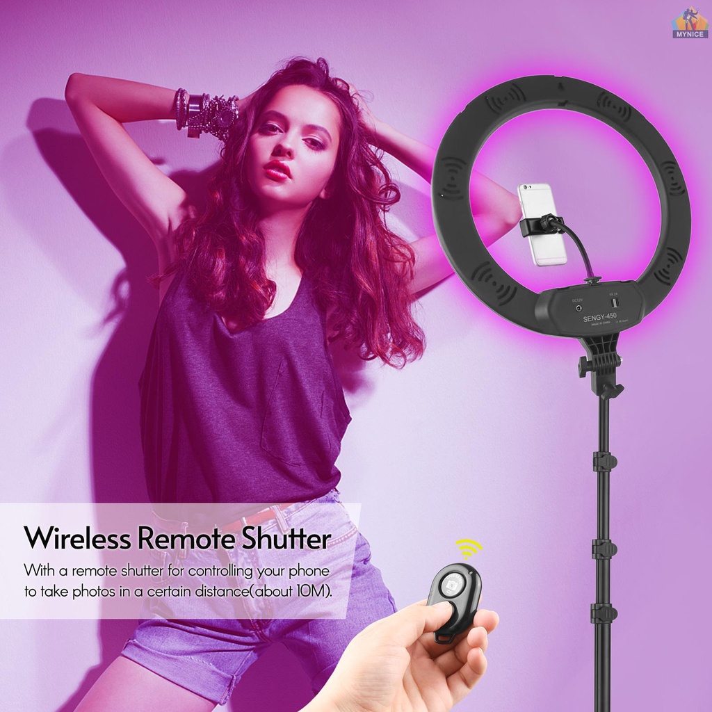 ANDOER Vòng Đèn LED 18 Inch RGB 2500K-8500K Cảm Ứng Điều Chỉnh Được + 190cm / 75in Kẹp Điện Thoại Linh Hoạt + Dây Điện Thoại