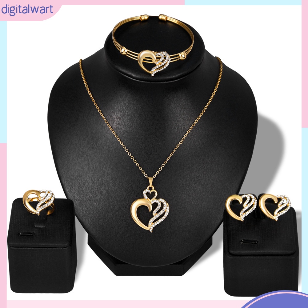 Bộ Trang Sức Mặt Trái Tim Rỗng Đính Đá Thời Trang Dành Cho Nữ