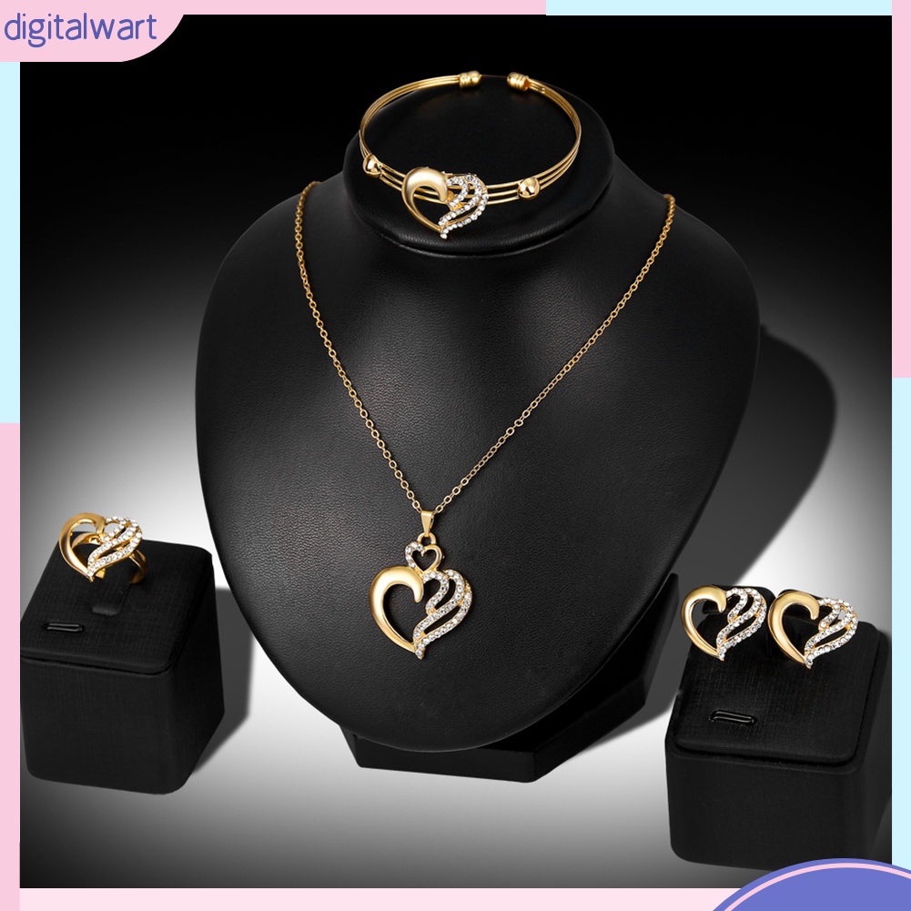 Bộ Trang Sức Mặt Trái Tim Rỗng Đính Đá Thời Trang Dành Cho Nữ