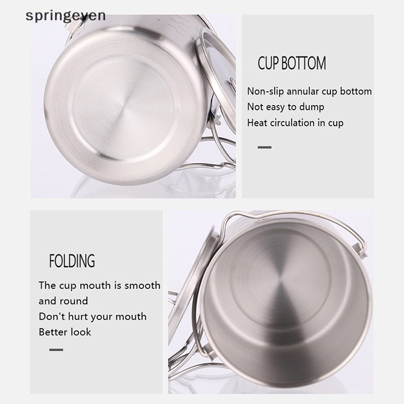 Cốc Uống Nước Bằng Thép Không Gỉ Có Tay Cầm Có Thể Gấp Gọn Tiện Dụng Mang Theo Du Lịch