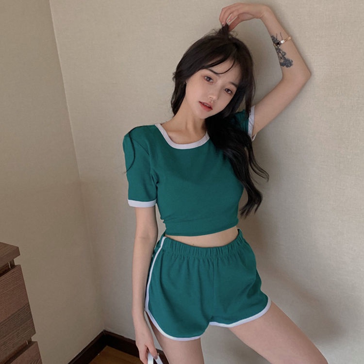 Set Áo baby tee Thun croptop Ngắn Tay + Quần Short Thể Thao Thời Trang Mùa Hè Cho Nữ