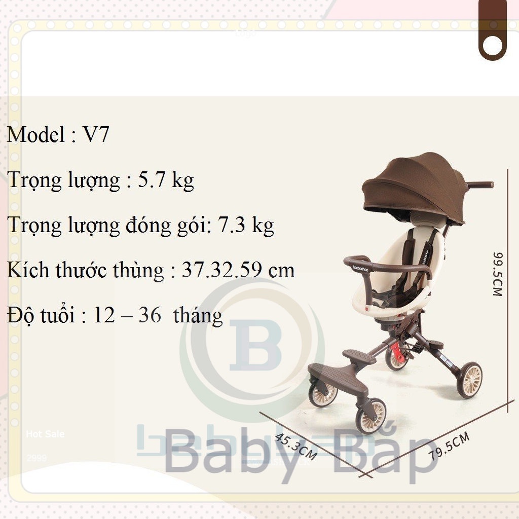 Xe đẩy cho bé gập gọn , xoay chiều Baobaohao V7 dành cho bé
