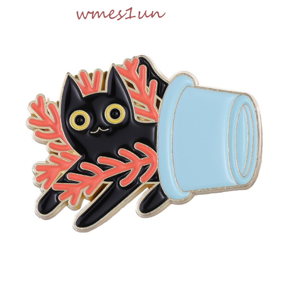Ghim Cài Áo Hình Mèo Đen / Xương Rồng Hoạt Hình Kiểu Hàn Quốc Sáng Tạo WMES15H