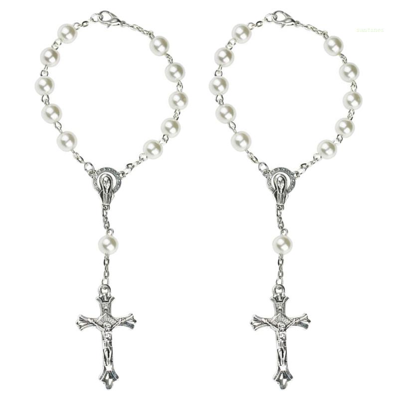 Set 2 Vòng Tay Chuỗi Hạt Đá Rosary Phong Cách Công Giáo Cho Nam Và Nữ