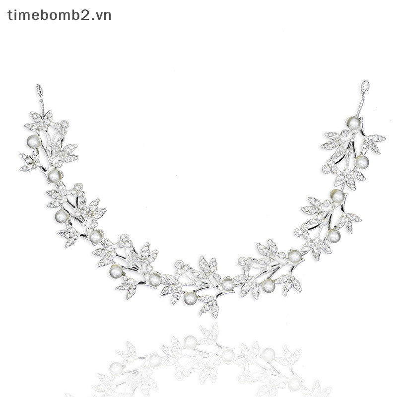{Timebomb} Băng Đô Cài Tóc Pha Lê Ngọc Trai Có Thể Uốn Cong Phụ Kiện Cho Cô Dâu Trong