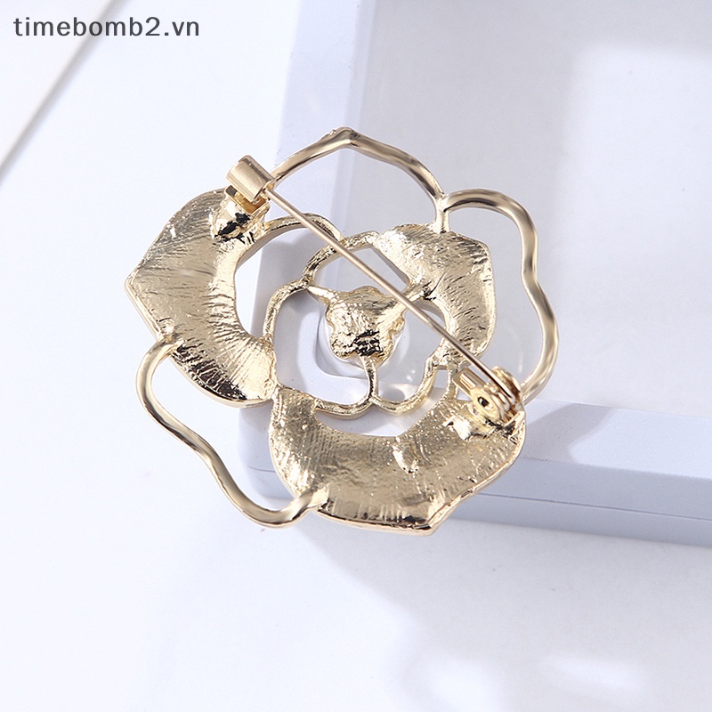 {Timebomb} Ghim Cài Áo Hình Hoa Trà Khoét Rỗng Đính Ngọc Trai Phụ Kiện Đi Tiệc Cho Nữ