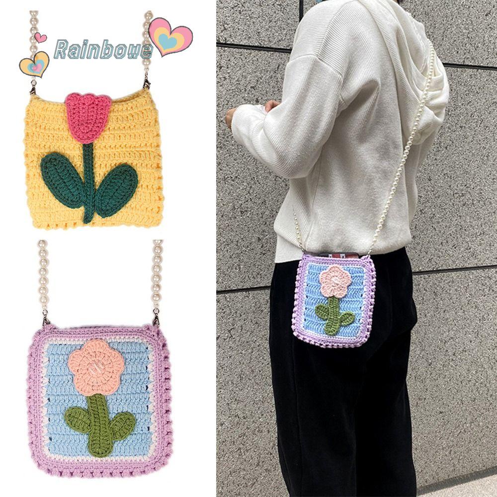 Túi Đeo Chéo Vai Đan Len Màu Cầu Vồng Thời Trang Sành Điệu Cho Nữ