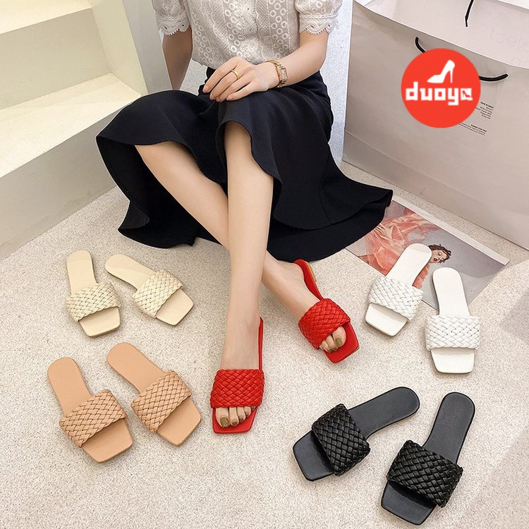 Duoya Dép Lê Đế Phẳng Chống Trượt Mũi Vuông Phong Cách Thần Tiên Đơn Giản Thời Trang Mùa Hè Dành Cho Bạn Nữ Mang Trong Nhà / Ngoài Trời Bán Chạy