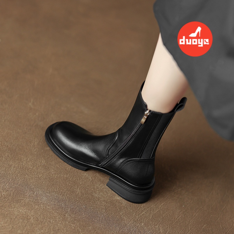 Giày Bốt Martin Da Thật Mũi Tròn Gót Dày Phối Khóa Kéo Bên Hông Kiểu Anh Quốc Thời Trang Xuân Thu 2022