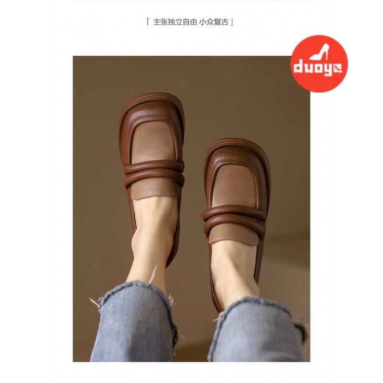 Duoya Tóc Thẳng ~ [Hàng Có Sẵn] Giày Lười Đế Dày Bằng Da Phong Cách Anh Quốc Mùa Thu Giản Dị Dễ Phối Đồ Cho Nữ Miễn Phí Vận Chuyển