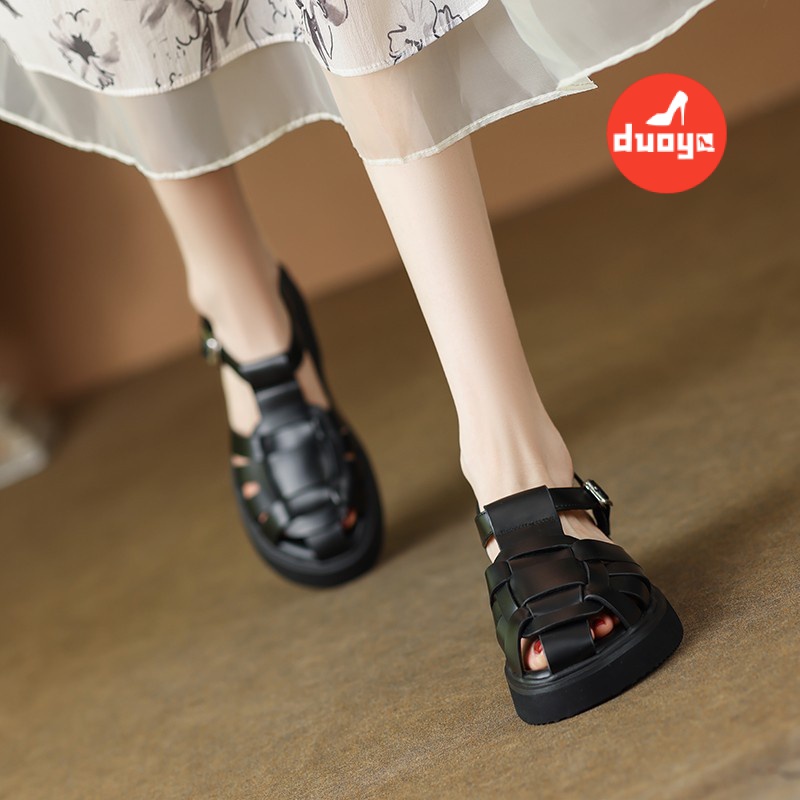 Duoya Tóc Thẳng ~ [Hàng Có Sẵn] Giày Sandal Da Thật Mềm Mại Hở Ngón Đế Dày Mùa Hè Shipping Cho Nữ