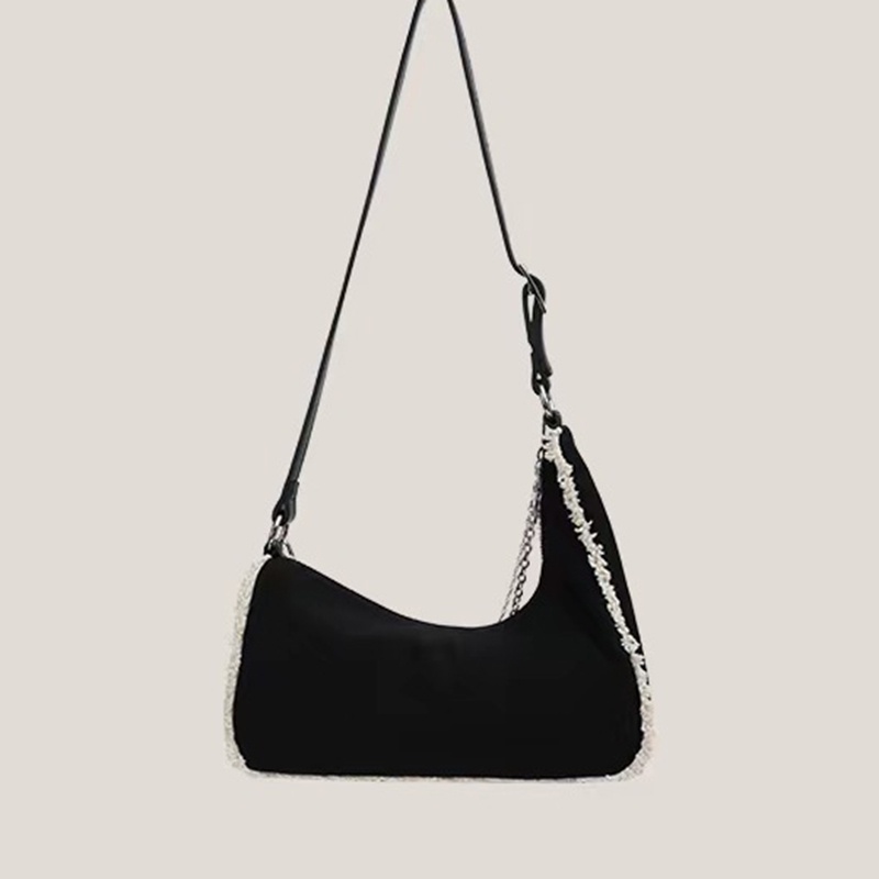 Ielgy Túi Xách Đeo Vai Bằng Vải Bạt Phối Dây Xích Hình Dạng Đặc Biệt Màu Sắc Tương Phản Phong Cách Hàn Quốc Dễ