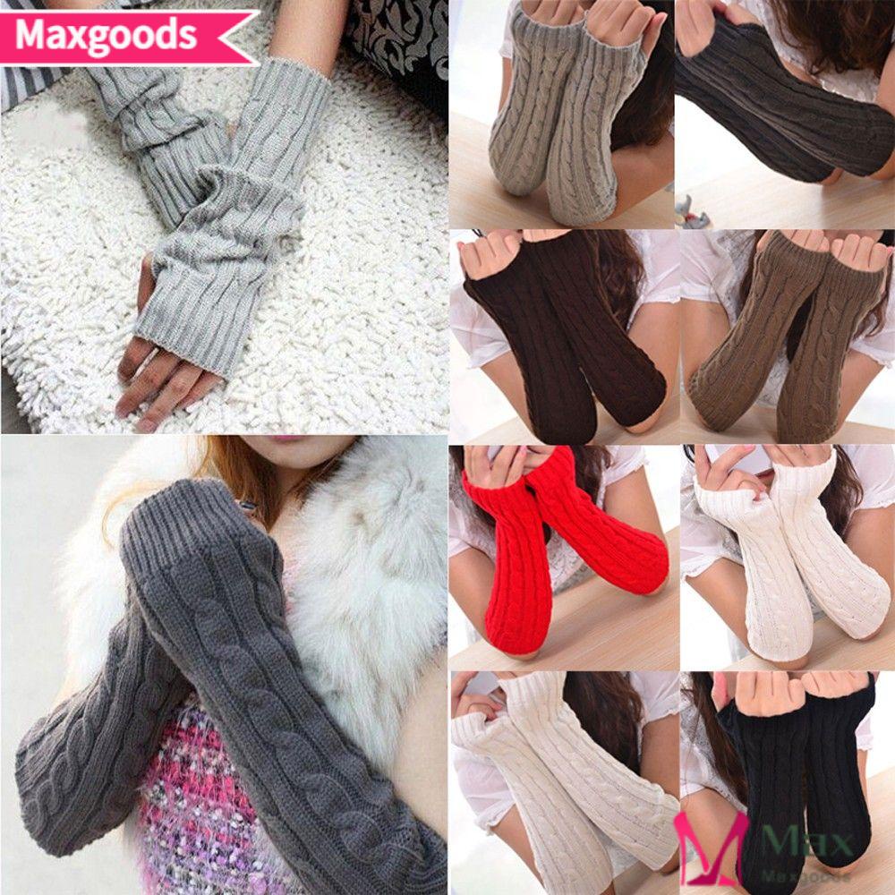 Găng Tay Đan Len Dài Hở Ngón Giữ Ấm Thời Trang Mùa Thu Cho Nữ