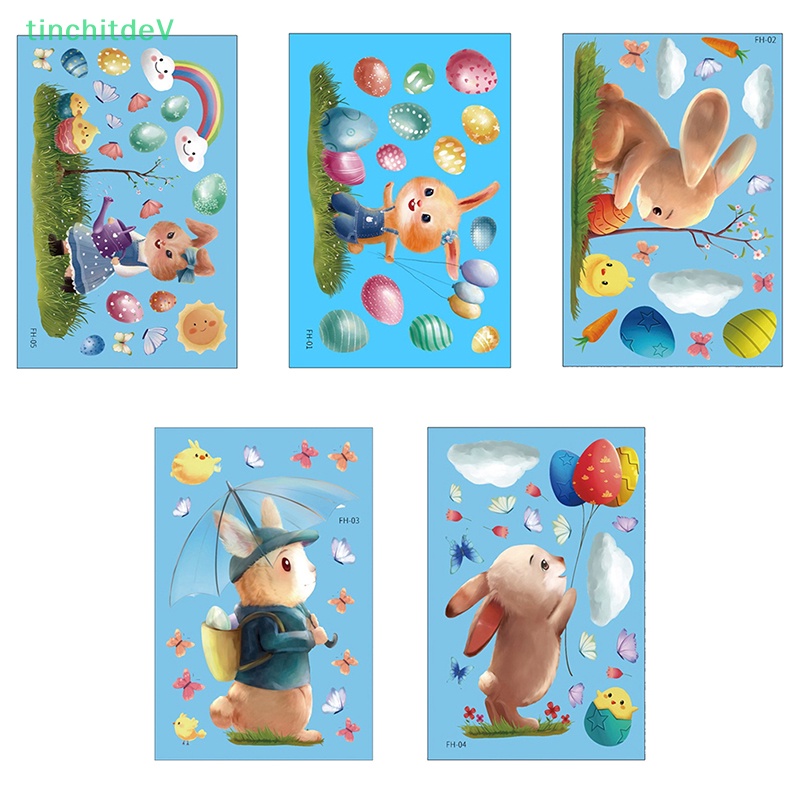 1 Sticker Dán Cửa Kính Hình Thỏ Và Trứng Phục Sinh Nhiều Màu Kích Thước 20X30Cm