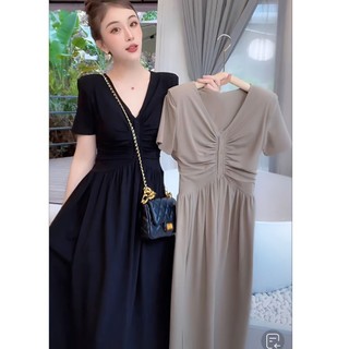 Đầm Tay Ngắn Cổ Chữ V Thiết Kế Xẻ Tà Dáng Ôm Thời Trang Cao Cấp