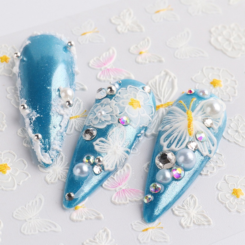 Miếng Dán Trang Trí Móng Tay 5d Họa Tiết Hoa Bướm Thời Trang