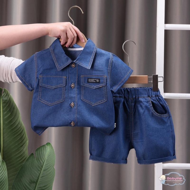 Set Đồ Mùa Hè 2 Món Gồm Áo Sơ Mi Denim Đa Năng + Quần Ngắn Thoải Mái Chất Lượng Cao Phong Cách Hàn Quốc Cho
