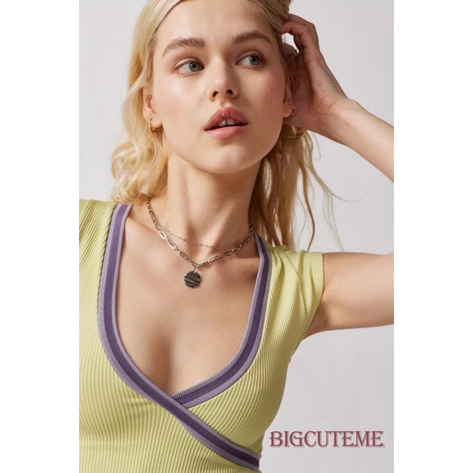 Áo Croptop Cổ Chữ V Màu Sắc Tương Phản Thời Trang Mùa Hè Cho Nữ