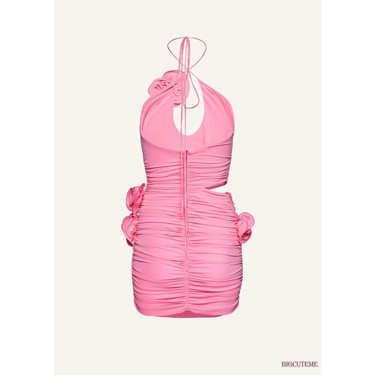 [] - Đầm Ôm Mini Không Tay Khoét Lỗ Hình Hoa 3D Màu Hồng Cho Nữ