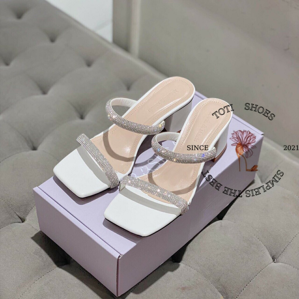 Guốc nữ 2 dây xoàn đính đã lấp lánh siêu xinh siêu mềm êm chân cao 5cm mã 163