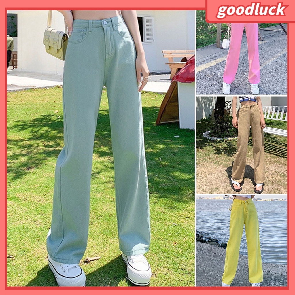 Quần Ống Rộng Lưng Cao Phối Khóa Kéo Thời Trang Xuân Thu Cho Nữ
