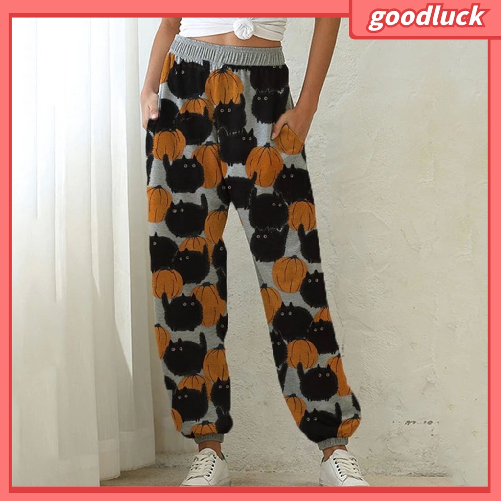 Quần Thể Thao Lưng Cao Dáng Rộng Có Túi In Hình Phong Cảnh Dành Cho Nữ