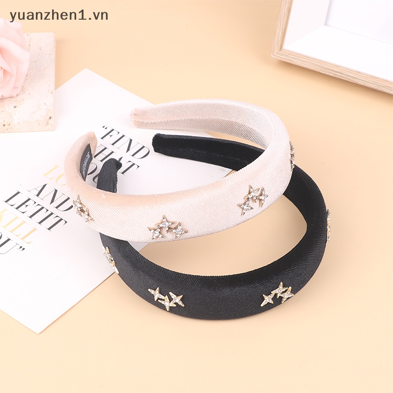 Băng Đô Nhung Đen Đính Đá Lấp Lánh Phong Cách Retro Cho Nữ