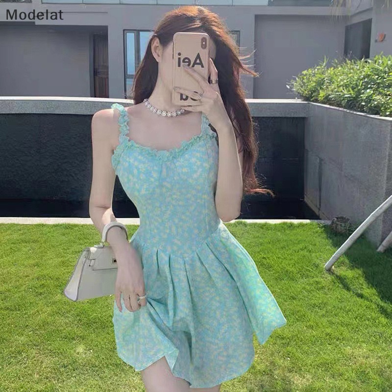 Mfc Đầm Hai Dây Phối Bèo Họa Tiết Hoa Xinh Xắn Thời Trang Mùa Hè Cho Nữ