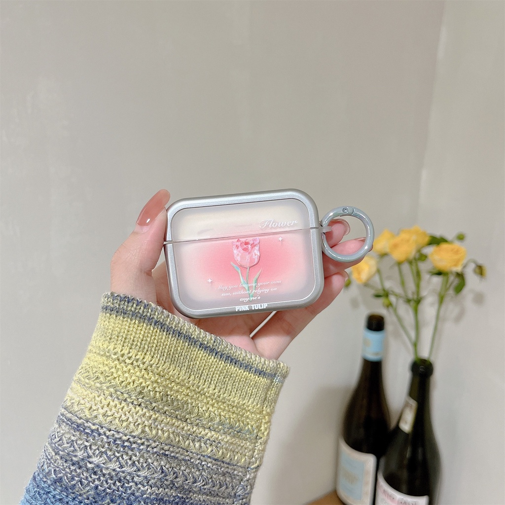 Vỏ Bảo Vệ Hộp Sạc Tai Nghe Bluetooth Không Dây AirPods 1 / 2 Gen3 Pro2 2022 Bằng TPU Mềm Trong Suốt Chống Trầy Xước Hình Hoa Tulip Hồng Đơn Giản